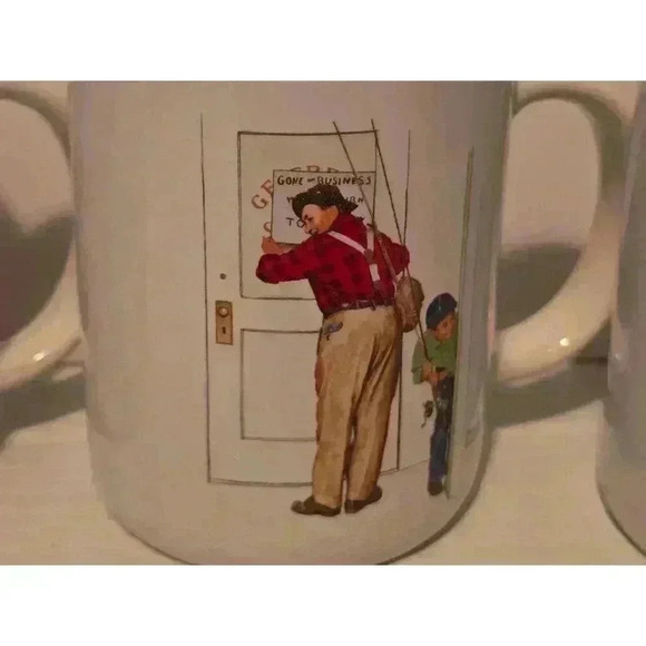 Norman Rockwell Mugs Set of 4 White - Picture 4 of 16